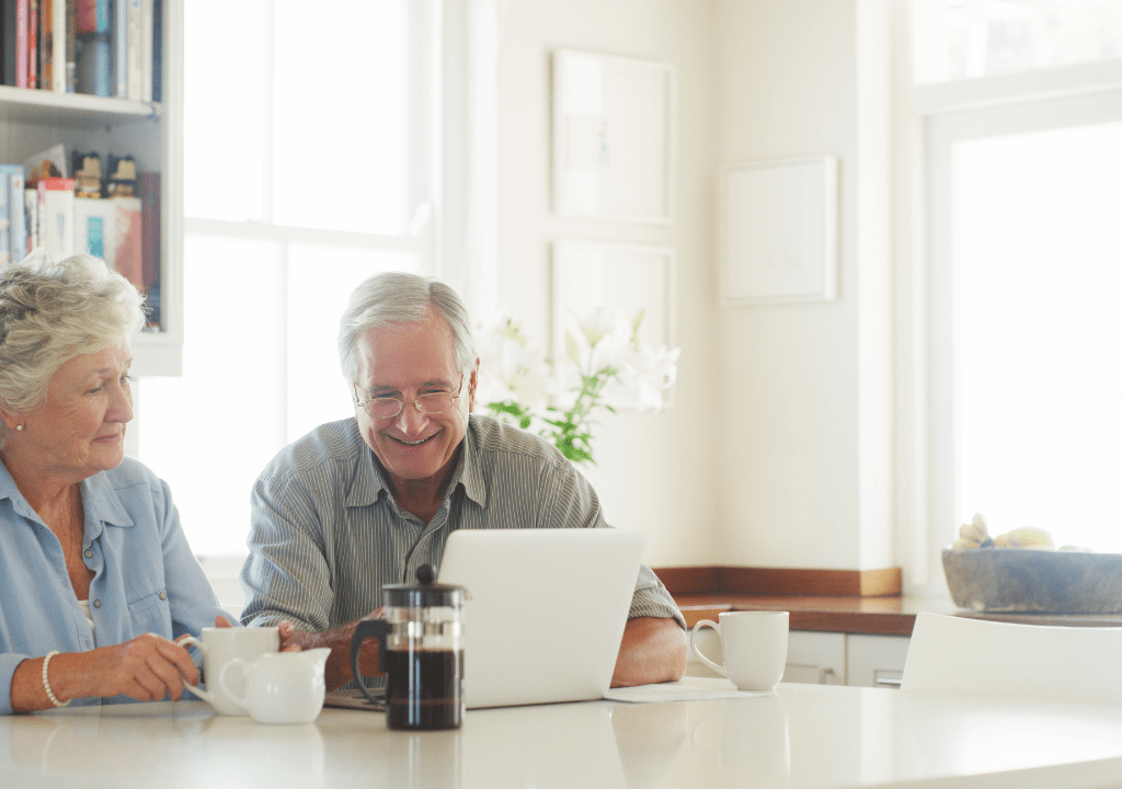 Happy couple deciding on their aging-in-place design