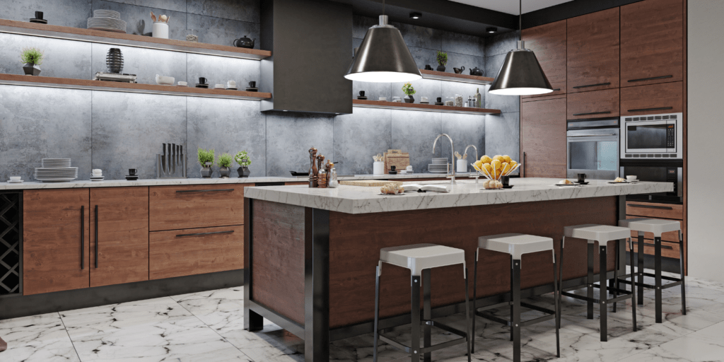 Modern industrial cherry kitchen