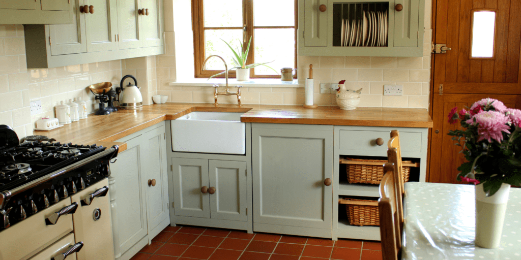 Sage green country kitchen cabinetry