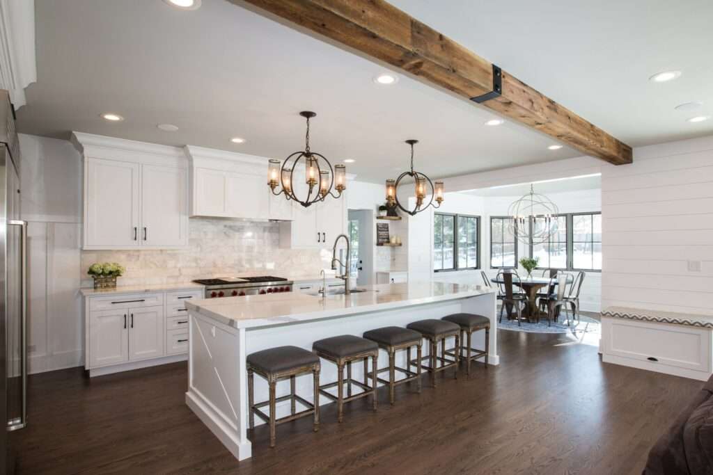 white kitchen with rustic accents