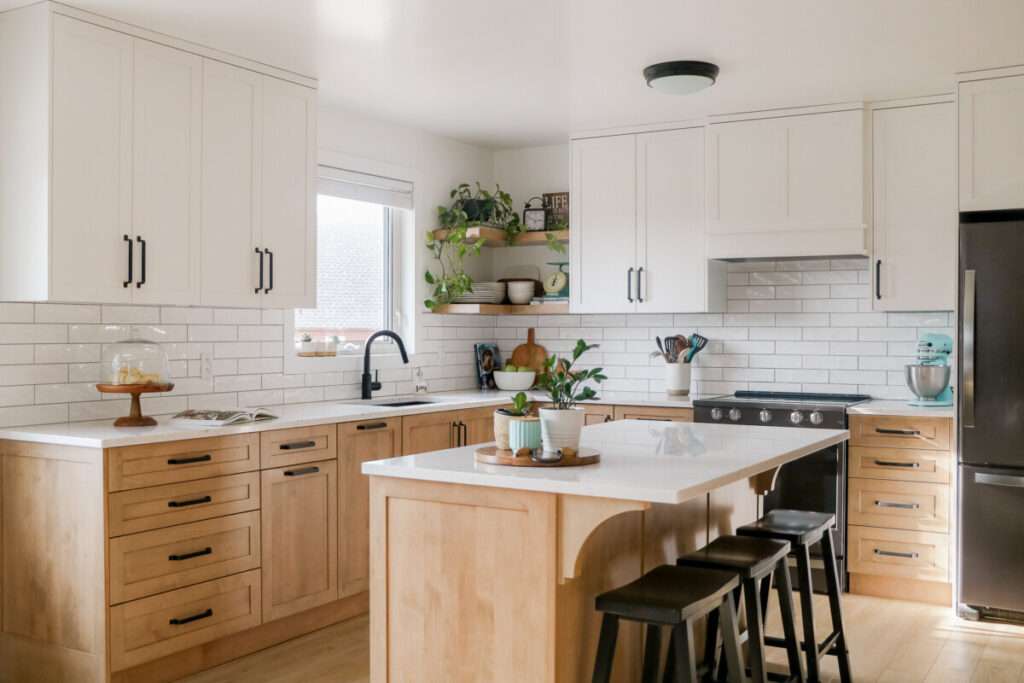 two tone white kitchen cabinets